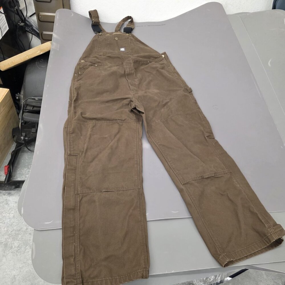 Berne Bib Overall 44 X 34 Brown Unlined Duck Carpenter Zip Ankle Workwear - Picture 11 of 11